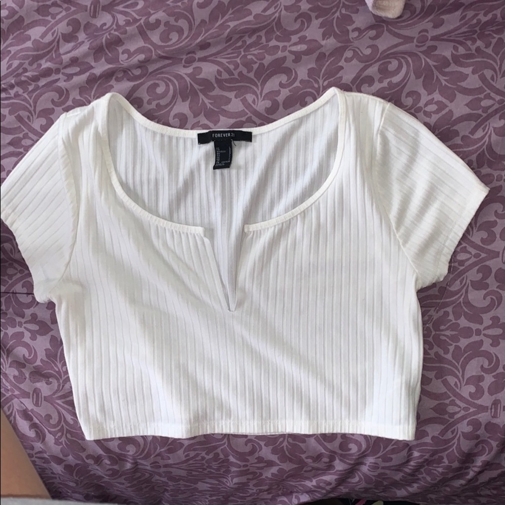 White crop top with slit